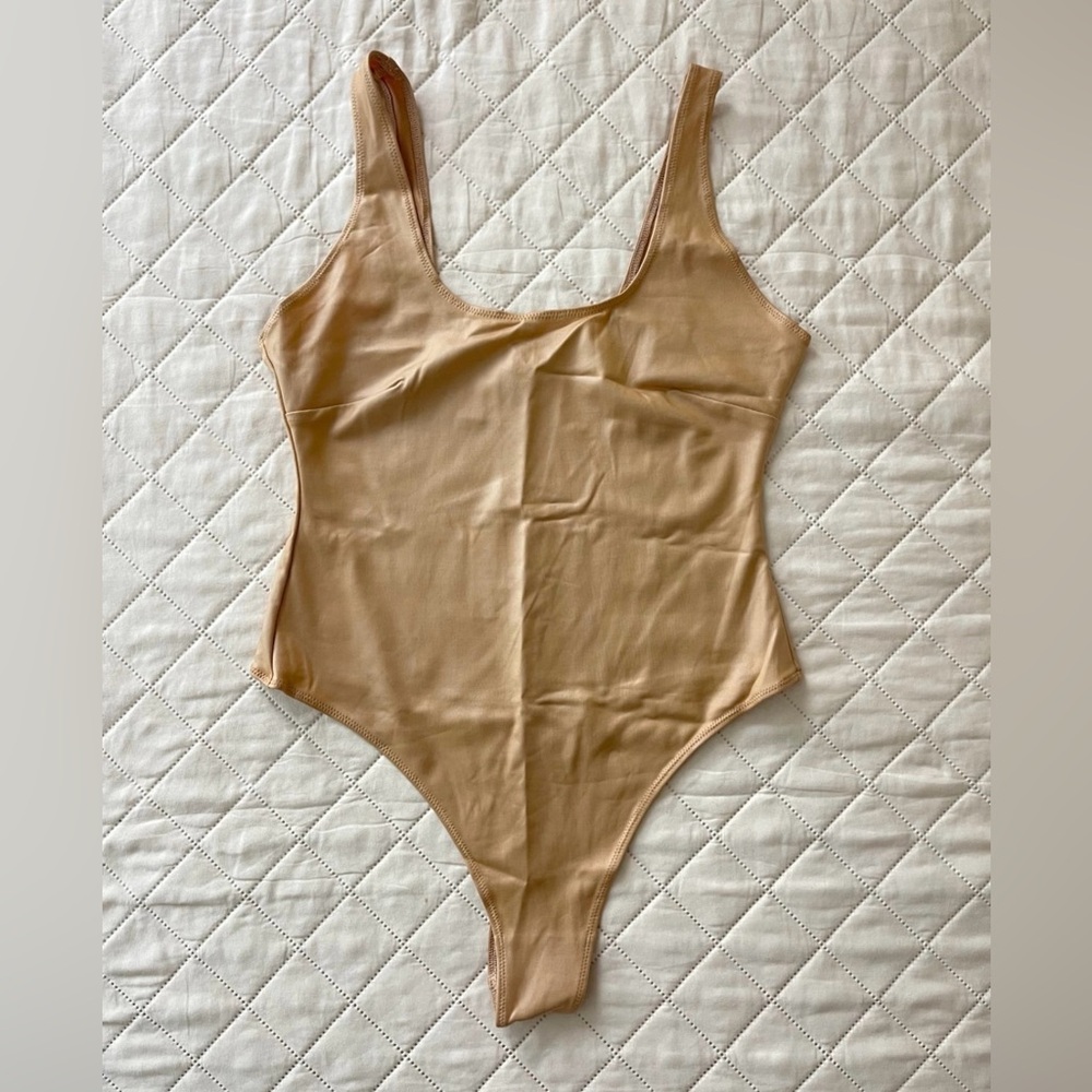 Skims Faux Leather Scoop Thong Bodysuit